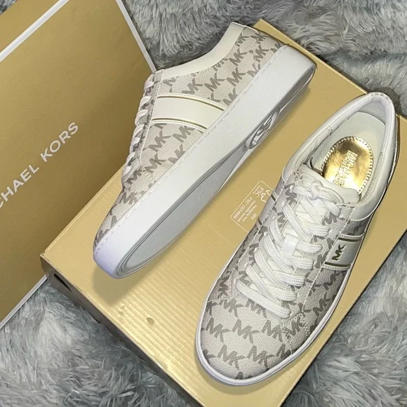 Michael Kors JUNO STRIPE LACE UP MK HERITAGE CANVAS VANILLA - Picture 8 of 8